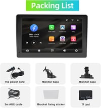Podofo 7" Hordozható Autórádió - Apple CarPlay/Android Auto Támogatás, Bluetooth, IPS Érintőkijelző, FM, AUX, Tükrözés + 64GB TF Kártya 7