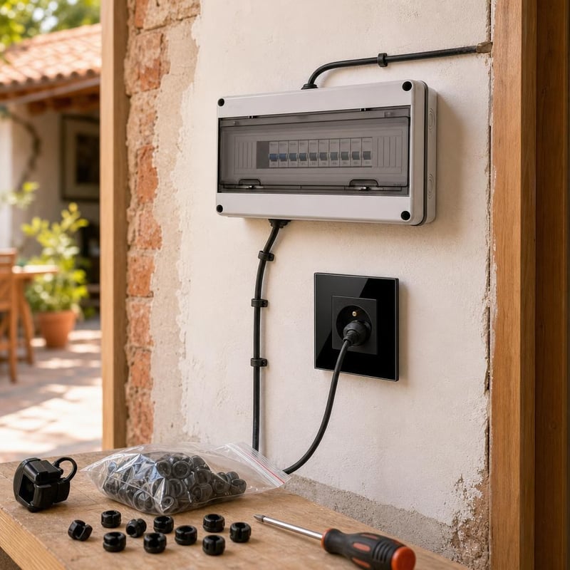 Set za montažu otporan na prašinu: 17x uvodnica + IP65 razvodna kutija + staklena utičnica