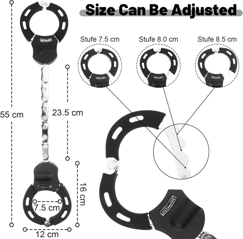 SHTALHST Bilincs Zár Elektromos Rollerhez - Acél Láncos Biztonsági Lakat Xiaomi, Ninebot, NIU Rollerekhez 3L Táskával, 56 cm, Fekete