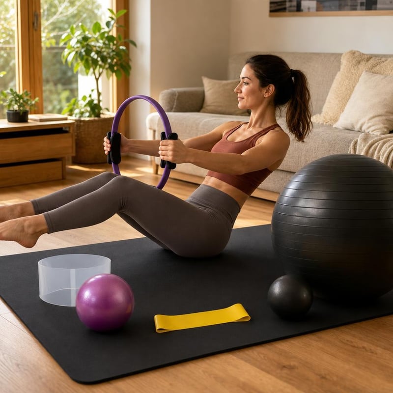 Pilates set za oblikovanje tijela: prostirka + set lopti + pilates obruč + 2 gumene trake + obruč