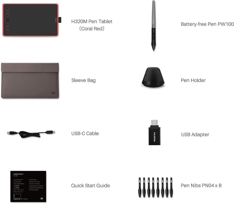 HUION Inspiroy Ink H320M Korallpiros Grafikus és LCD Írótábla, Windows/Mac/Android