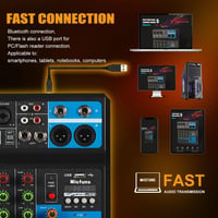 micfuns M-5 Mini DJ Keverőpult 5 Csatornás Hangkeverő Bluetooth USB MP3 Funkcióval, 48V Fantomtáp, Stúdió Felvételhez, Élő Közvetítéshez 3