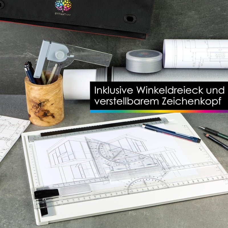 OfficeTree A4-es rajztábla szett - Fehér, hordtáskával és vonalzókkal