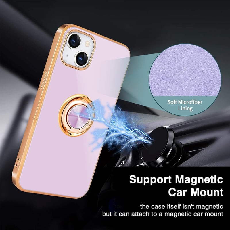 iPhone 13 Mágneses Gyűrűs Tok - Ütésálló Matt Szilikon, Rosegold-Lila