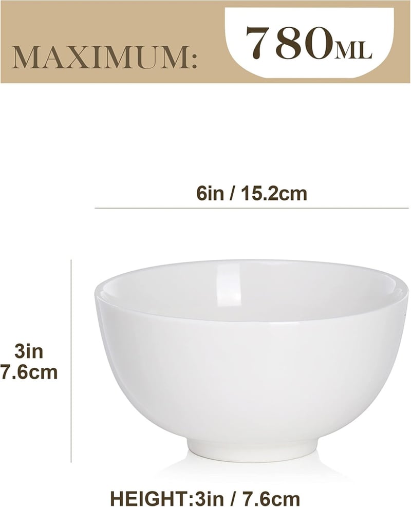 MALACASA 4 darabos porcelán tál szett krémfehér 750ml - leveses tálak rizs gabonafélék desszert salátához mikrózható mosogatógépben mosható