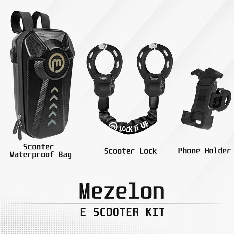 Mezelon 8 mm-es Elektromos Roller Lánclakat Vízálló Táskával és Mobiltelefon Tartóval - Acélötvözet Biztonsági Zár 3 Kulccsal