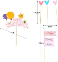 Koboko Szülinapi Tortadísz Szett - Rózsaszín Happy Birthday Felirattal, Szívecskés Zászlókkal - Fiúknak és Lányoknak - Gyerek Születésnapi T 2