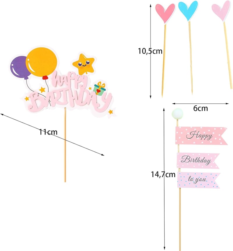 Koboko Szülinapi Tortadísz Szett - Rózsaszín Happy Birthday Felirattal, Szívecskés Zászlókkal - Fiúknak és Lányoknak - Gyerek Születésnapi T