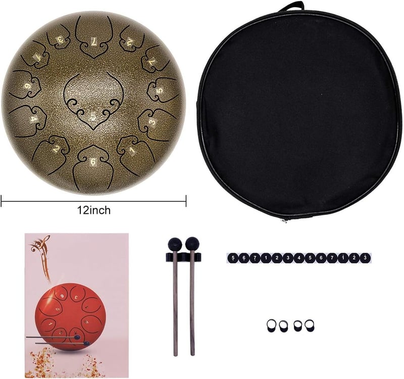 Amkoskr 30 cm-es C-dúr Acélnyelv Dob 13 Hangú Kávébarna HandPan Ütőkkel és Táskával