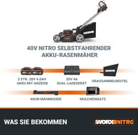 WORX WG749E PowerShare Akkumulátoros Fűnyíró 40V Kerékhajtással, Erős Kefementes Motorral, 46cm Vágásszélességgel, 7 Vágásmagassággal 6