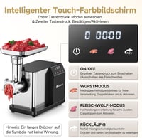 Mașină de tocat carne electrică AAOBOSI 3000 W, afișaj LED, 3 viteze, funcție anti-blocare, accesorii pentru cârnați și Kibbe, pentru uz casnic 5