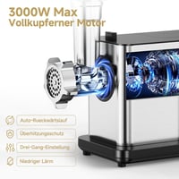 Mașină de tocat carne electrică AAOBOSI 3000 W, afișaj LED, 3 viteze, funcție anti-blocare, accesorii pentru cârnați și Kibbe, pentru uz casnic 3