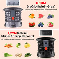 AAOBOSI Slow Juicer 250W - Gyümölcs és zöldségprés 103mm betöltőnyílással, 2 fémmentes szűrővel, csepegésgátlóval, fekete 3