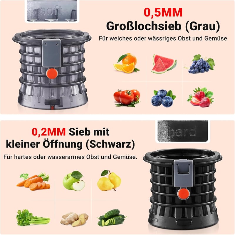 AAOBOSI Slow Juicer 250W - Gyümölcs és zöldségprés 103mm betöltőnyílással, 2 fémmentes szűrővel, csepegésgátlóval, fekete