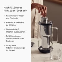 Aarke Purifier stakleni vrč za filtriranje vode od 1,2 L od nehrđajućeg čelika s vrećicom za dopunu Pure Filter 5