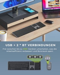seenda Fém Bluetooth Billentyűzet és Egér Szett - Újratölthető, Kettős Üzemmódú (USB+BT), Ultravékony, Csendes, QWERTZ Kiosztású, PC/Tablet/ 2