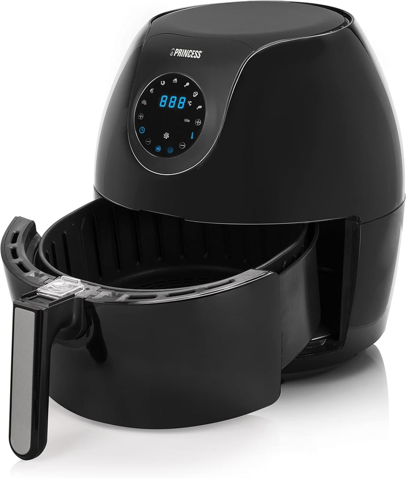 Princess Aerofryer XXL 5,2L Digitális Forrólevegős Sütő - 1700W, 7 Program, Olaj Nélküli Sütés, Mosogatógépben Mosható Alkatrészek, Fekete