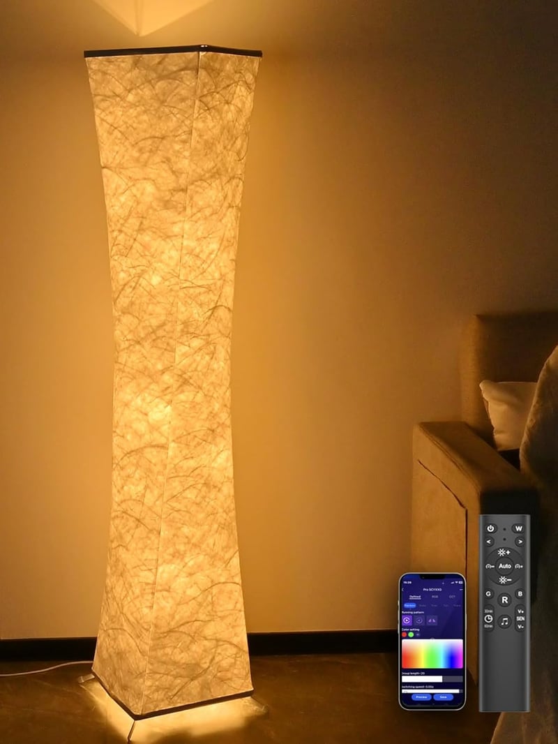Amdelne RGB Állólámpa - Tyvek Anyagú Okos Lámpa Távirányítóval és App Vezérléssel, Zenére Szinkronizálható, Színváltós, Időzíthető, 18W, 180