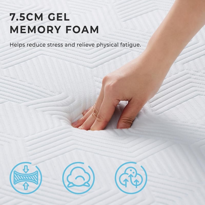 Autsel Memory Foam Matracvédő 140x190 cm - 7,5 cm Vastag Memóriahabos Fedőmatrac Csúszásgátló Réteggel, Mosható, Légáteresztő, Fehér