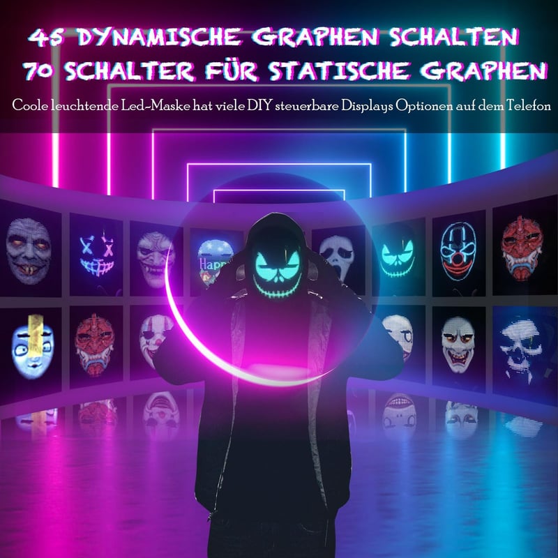 Megoo LED Maszk Bluetooth-szal, Programozható, Gesztus Vezérelhető - Farsangi, Halloween Partikra