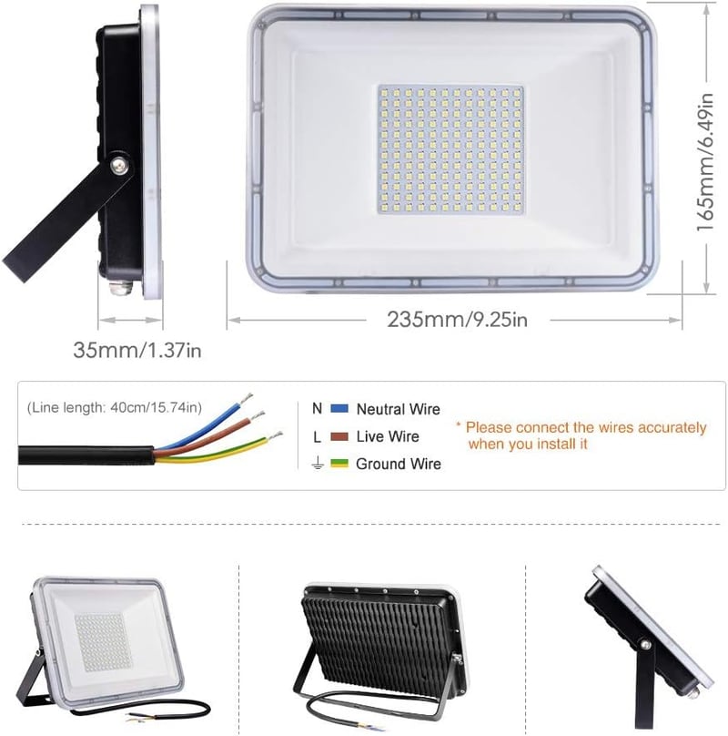 NIKEEYEN 100W LED Kültéri Reflektor, IP67 Vízálló, 10000 lumen, 6500K Hideg Fehér, 120° Szórási Szög, Kerthez, Garázshoz, Játszótérhez