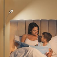 Amdelne LED Állólámpa Távirányítóval - 2in1 Dimmelhető 30W Mennyezeti Lámpa Flexibilis 5W Olvasólámpával, 4 Színhőmérséklet, Ezüst, Nappali, 7