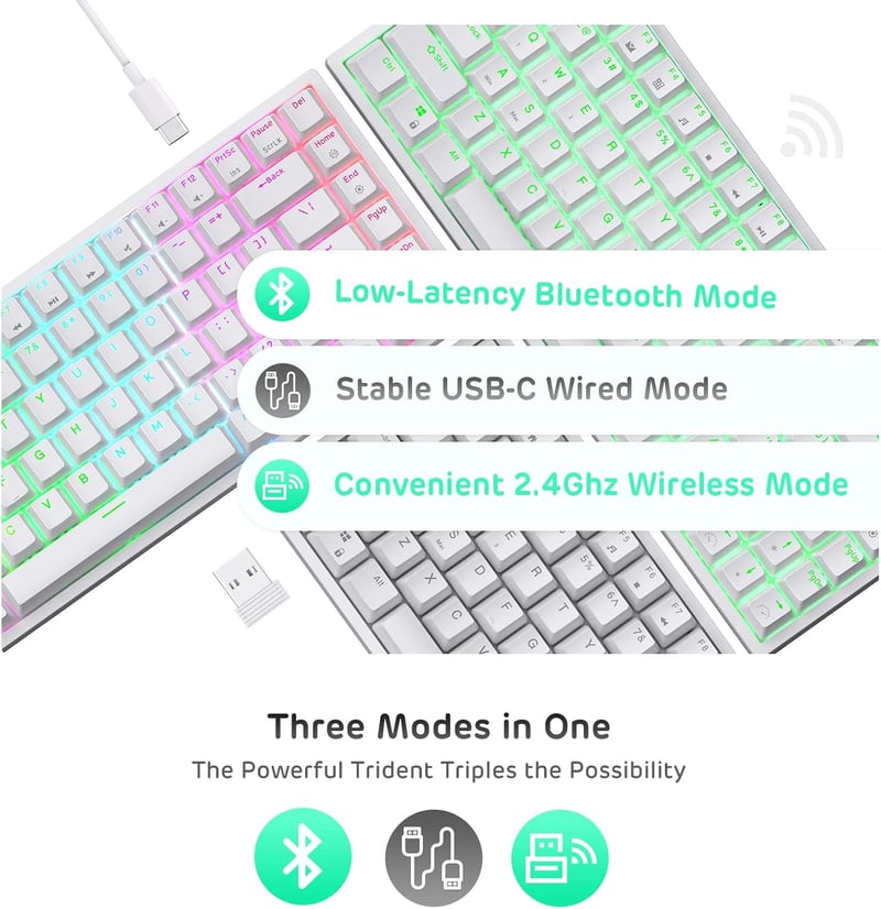 RK ROYAL KLUDGE RK84 75% RGB Fehér Mechanikus Gamer Billentyűzet - Vezeték Nélküli Bluetooth/2.4GHz 