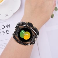VISOOM Boho Bőr Karkötő Samsung Galaxy Watch 7/6/5/4 Órához - 20mm Gyöngyös Többrétegű Szíj 40-47mm Modellekhez, Fekete 2