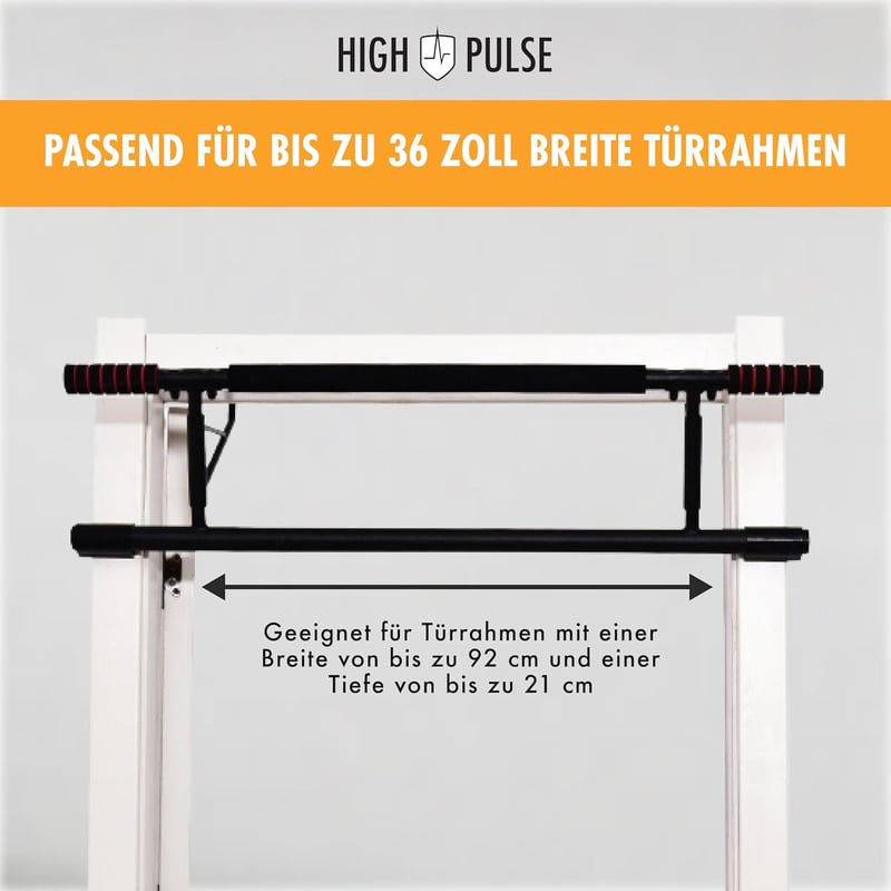 High Pulse Ajtófélfára Akasztható Húzódzkodó Rúd - Többfunkciós Edzőeszköz Karabinerekkel, Fúrás Nélkül, Edzésposzterrel, Fekete-Narancs