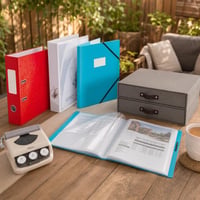 Set Organizare Documente: 1x Biblioraft + 1x Dosar cu inele + 1x Mapă 60 folii + 1x Organizator + Etichetator 1