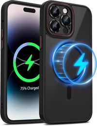 iPhone 14 Pro Max MagSafe-os ütésálló szilikon tok kameravédővel, fekete-lila 1