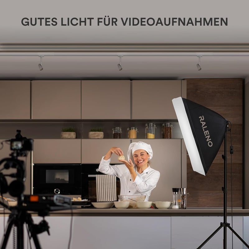 RaLeno Softbox Szett - 50x50cm Fotó Stúdió Világítás, 2db 50W LED Izzóval, 210° Forgatható, 200cm Állvánnyal, Hordtáskával - Fotózáshoz, Vid