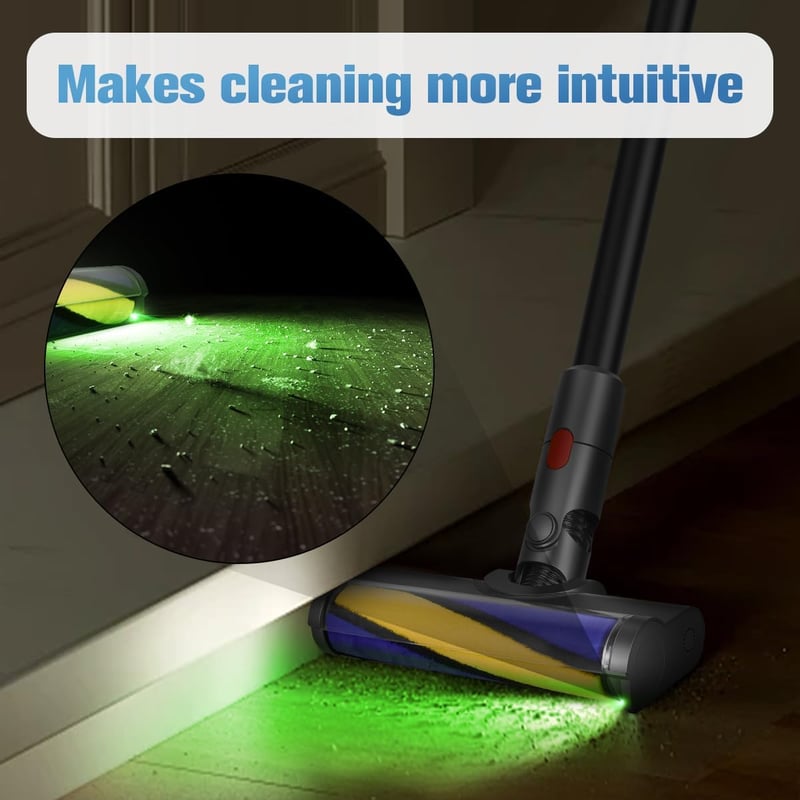 DrRobor LED Világításos Puha Görgős Padlófej Dyson V7 V8 V10 V11 Porszívókhoz - Mosható Tisztítófej Kemény Padlóhoz, 180° Forgatható