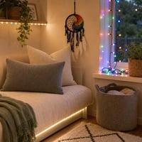 Set decor cameră: 120 LED-uri + 21m/240 becuri + dreamcatcher + 2 fețe pernă + coș depozitare 1