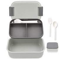 Casetă pentru prânz BIBURY Bento Box 1,9 L, 4 compartimente, cu tacâmuri și 2 recipiente pentru sos — diferență de nuanță, model gri (stare: vezi a 2-a imagine) 1