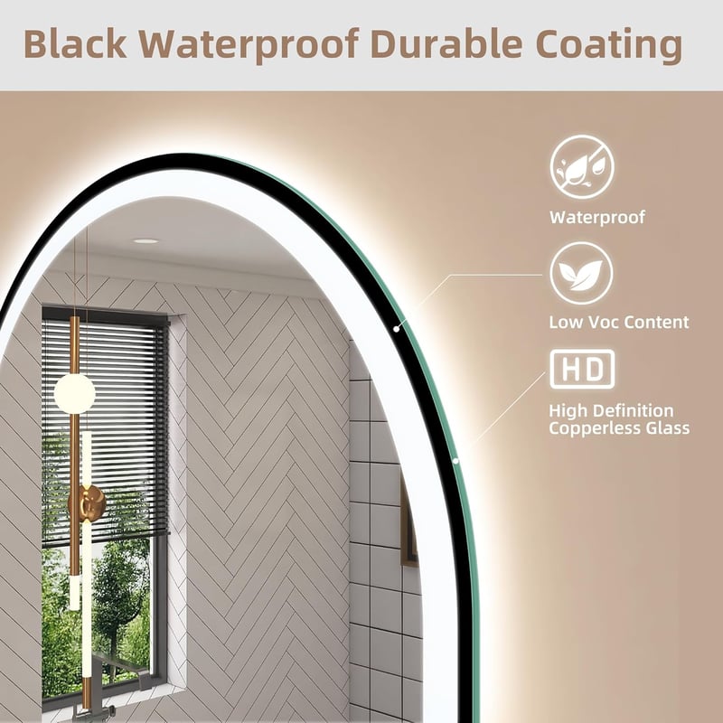 STARLEAD Ovális LED Fürdőszobai Tükör 90x60 cm - Bluetooth Hangszóróval, Fényerőszabályzással, 3 Színhőmérséklettel, Páramentesítővel, Feket