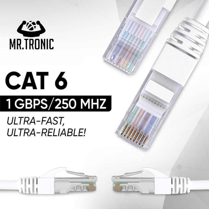 Mr. Tronic 15 méteres Cat6 Ethernet kábel, fehér, gyors internethez