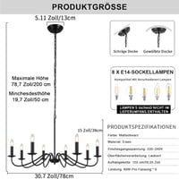 MRHYSWD Fekete Csillár 8 Izzóval - Vintage Függőlámpa Nappaliba, Étkezőbe, Hálószobába - Ipari Mennyezeti Lámpa E14 Foglalattal, Dimmelhető 7