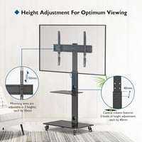 BONTEC Gurulós TV Állvány 30-70 Colos Képernyőkhöz, 40 kg Teherbírással, 6 Magasságállítással, 2 Edzett Üvegpolccal, VESA 600x400 mm 2