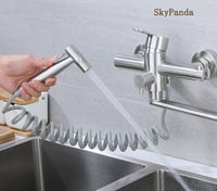 SkyPanda Fali Konyhai Csaptelep 4 Üzemmóddal - 360° Forgatható, 23 cm Kifolyócsővel, Kihúzható Zuhanyfejjel, Rozsdamentes Acél, Szálcsiszolt 7