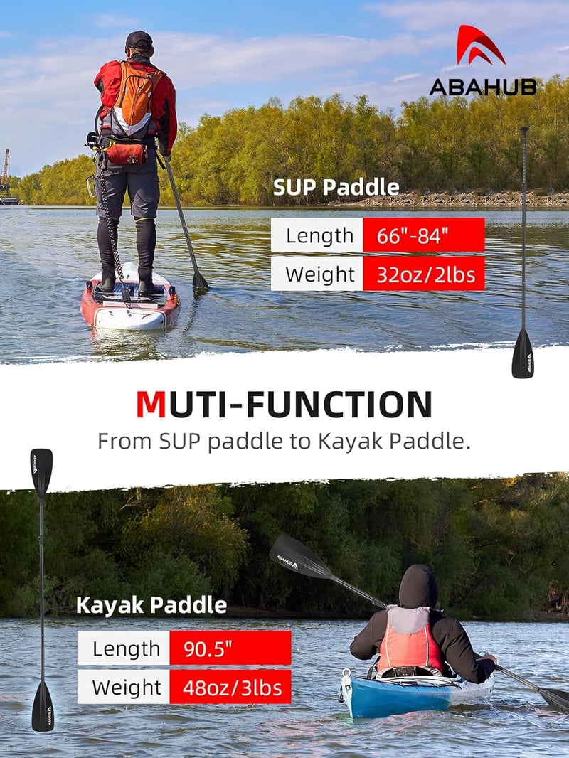 Abahub 2 az 1-ben Állítható SUP és Kajak Evező Alumínium Nyéllel - Könnyű, Úszóképes, Utazásbarát Paddleboard Lapát Kezdőknek