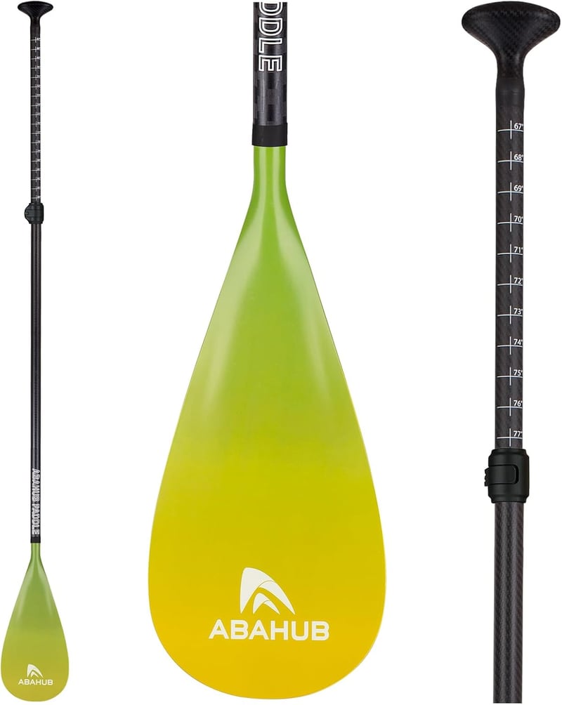 Abahub 3 részes karbon SUP evező táskával, teleszkópos 170-218 cm, műanyag lapáttal, sárga hullám mintázattal, SUP deszkához