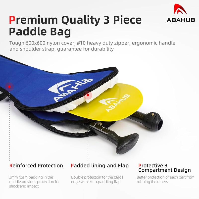 Abahub 3 részes karbon SUP evező táskával, teleszkópos 170-218 cm, műanyag lapáttal, sárga hullám mintázattal, SUP deszkához