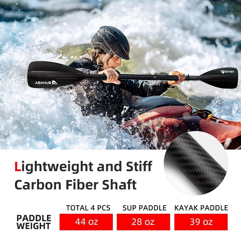 Abahub 4 részes Karbon SUP/Kajak Evező - 2 az 1-ben Állítható Paddleboard Lapát, Könnyű Szénszálas Nyéllel, Kezdőknek és Haladóknak