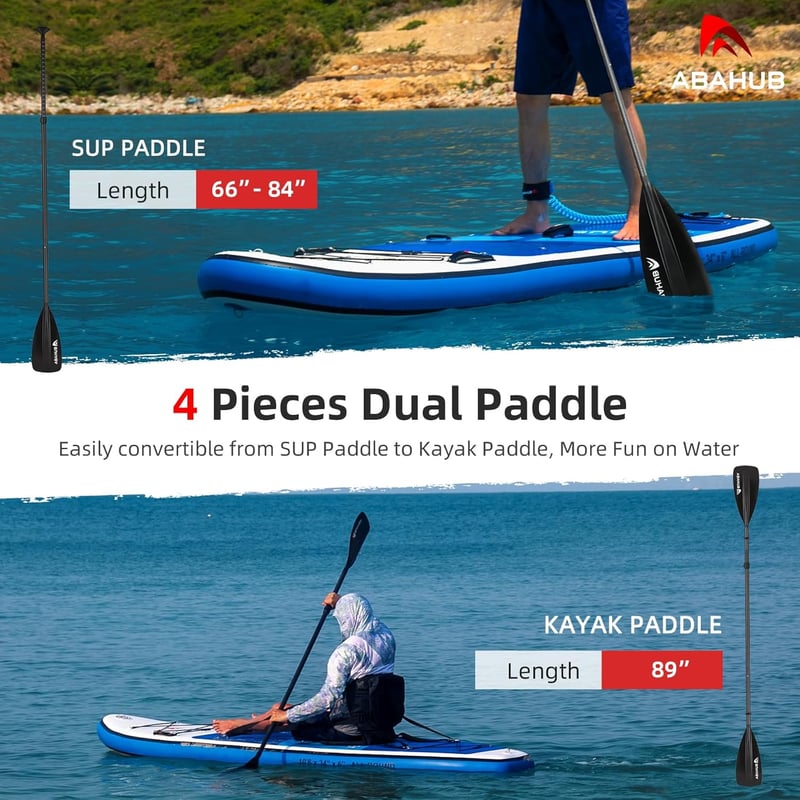 Abahub 4 részes Karbon SUP/Kajak Evező - 2 az 1-ben Állítható Paddleboard Lapát, Könnyű Szénszálas Nyéllel, Kezdőknek és Haladóknak