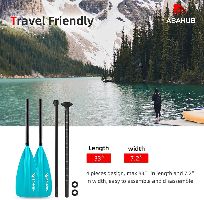 Abahub 4 részes szénszálas SUP evező, 2 az 1-ben állódeszkás evezőpala - Blue-2 in 1 SUP/kayak paddle