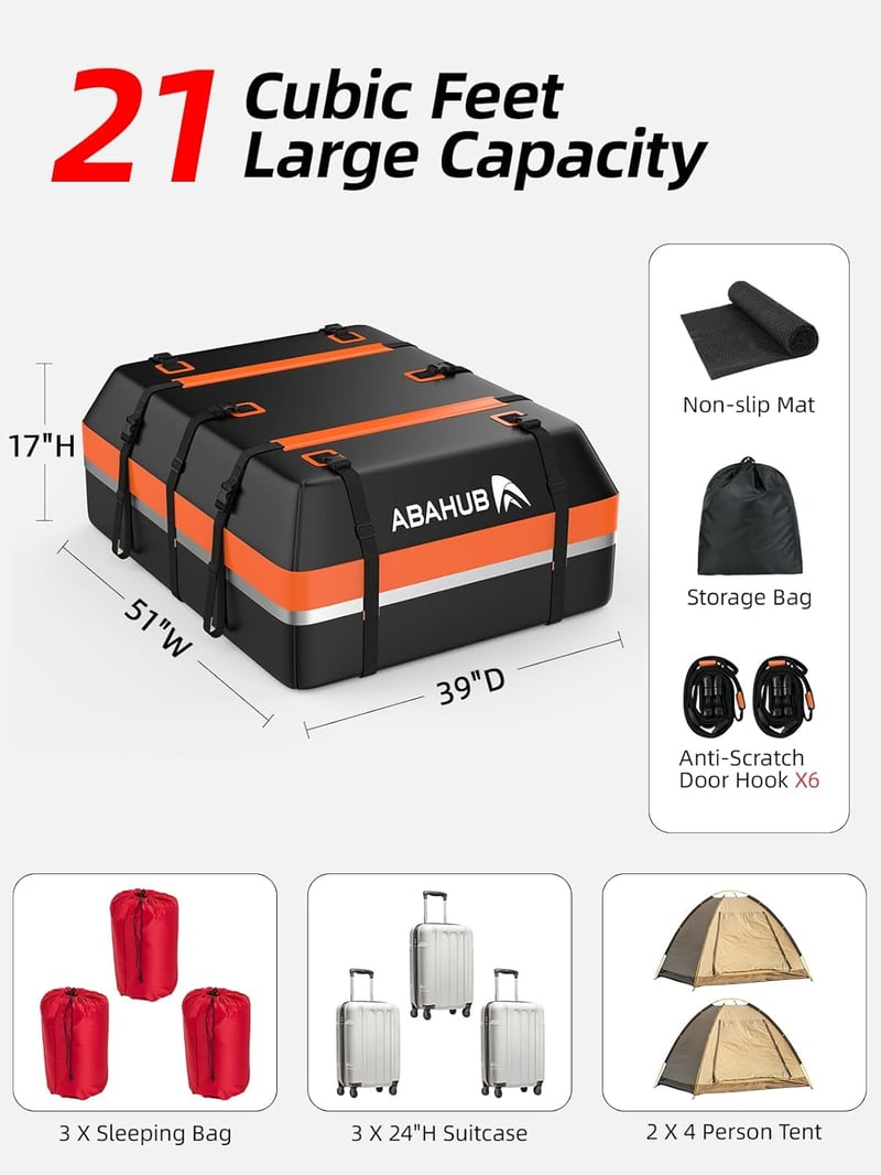 Abahub 800D vízálló tetőbox autóhoz 600L kapacitás csúszásmentes szőnyeggel