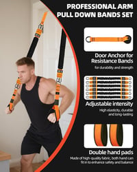 Sada odporových gúm Abahub na triceps s 2 dverovými kotvami, nastaviteľná 75-300 lbs, oranžová, na domáci tréning paží a silový tréning, s úchytmi a taškou 2