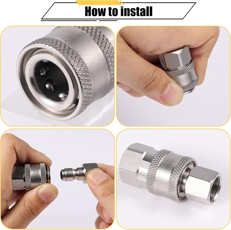 SAVITA Nagynyomású Mosó Gyorscsatlakozó Készlet - 4 db Rozsdamentes Acél NPT 1/4" Belső-Külső Menetes Adapter 5000 PSI-ig, Ezüst
