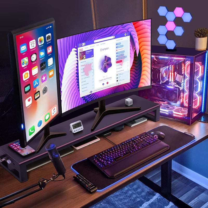 VAYDEER Alumínium Dupla Monitortartó 4 USB Porttal, Fém Monitorállvány 32 Colig, PC és Laptop Támasz Beépített USB Hubbal - Fekete